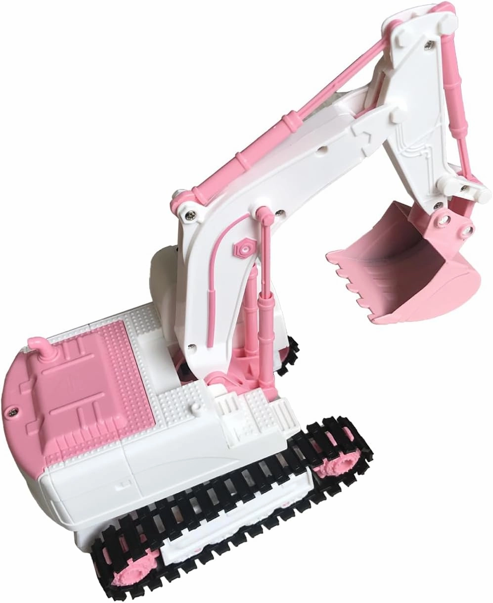 Pink RC Excavator, 6 Channel 2.4Ghz RC Construction Vehicle,1:24 Scale Pink Excavator Toy with 360° Rotation, Light Sound and DIY Stickers Birthday Gift for 4-12 Girls Kids