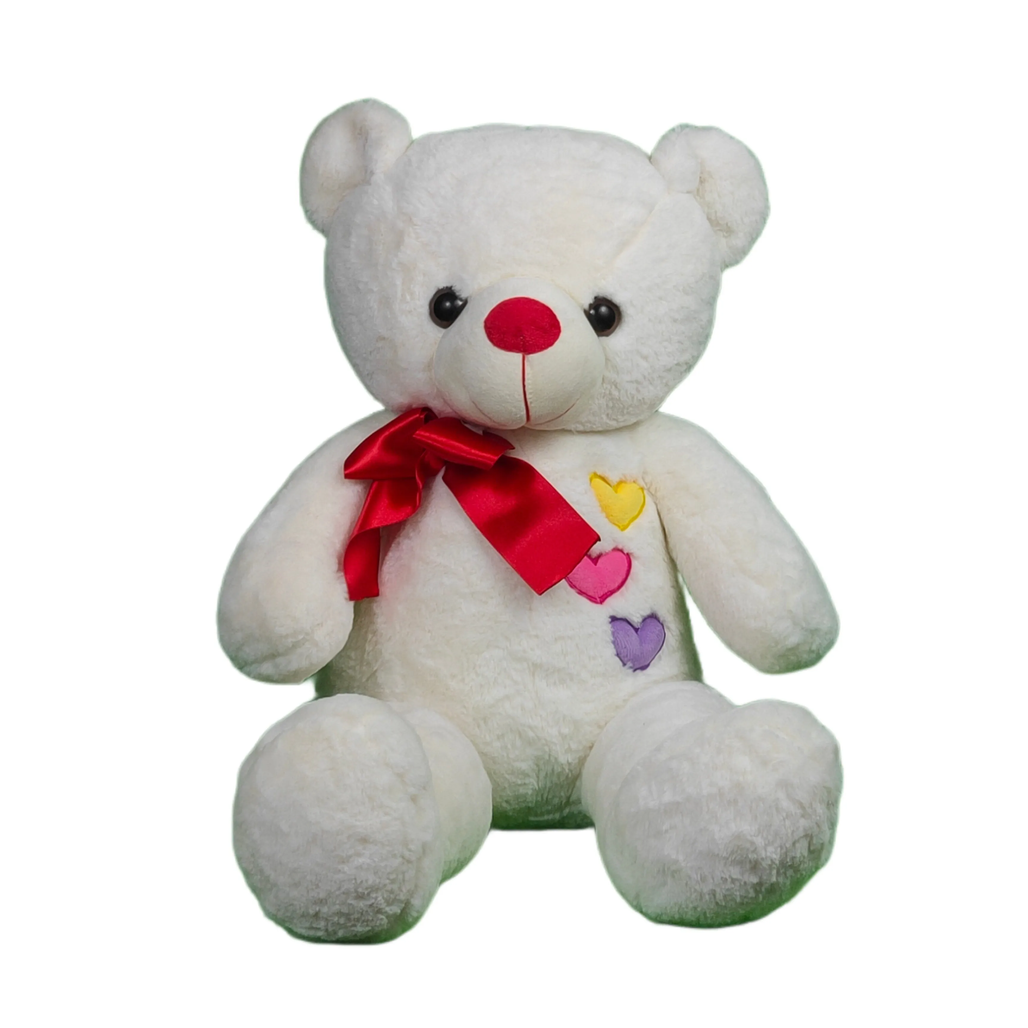 Play Hour Teddy Bear Plush Soft with Red Ribon Bow Toy for Ages 3 Years and Up - White, 70cm