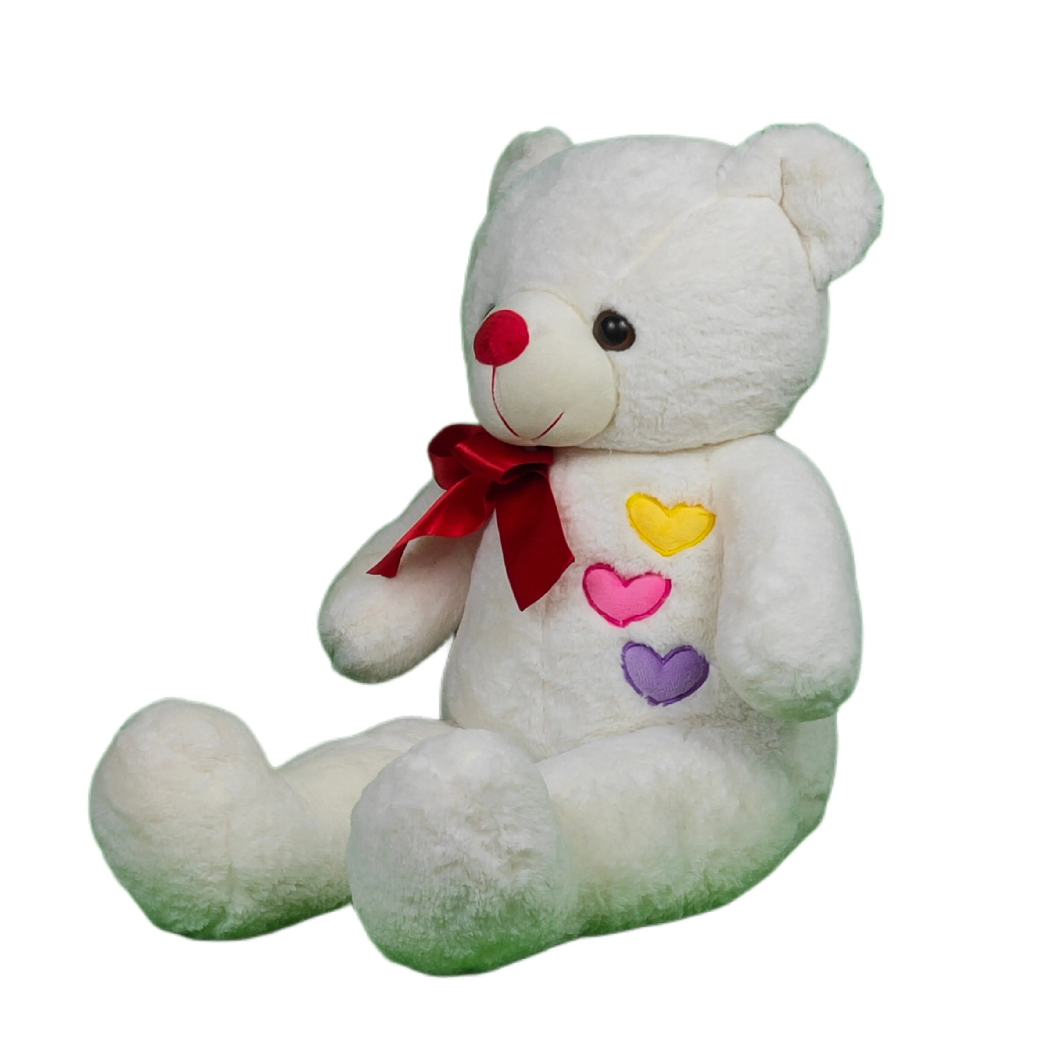 Play Hour Teddy Bear Plush Soft with Red Ribon Bow Toy for Ages 3 Years and Up - White, 70cm