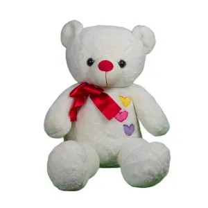 Play Hour Teddy Bear Plush Soft with Red Ribon Bow Toy for Ages 3 Years and Up - White, 70cm