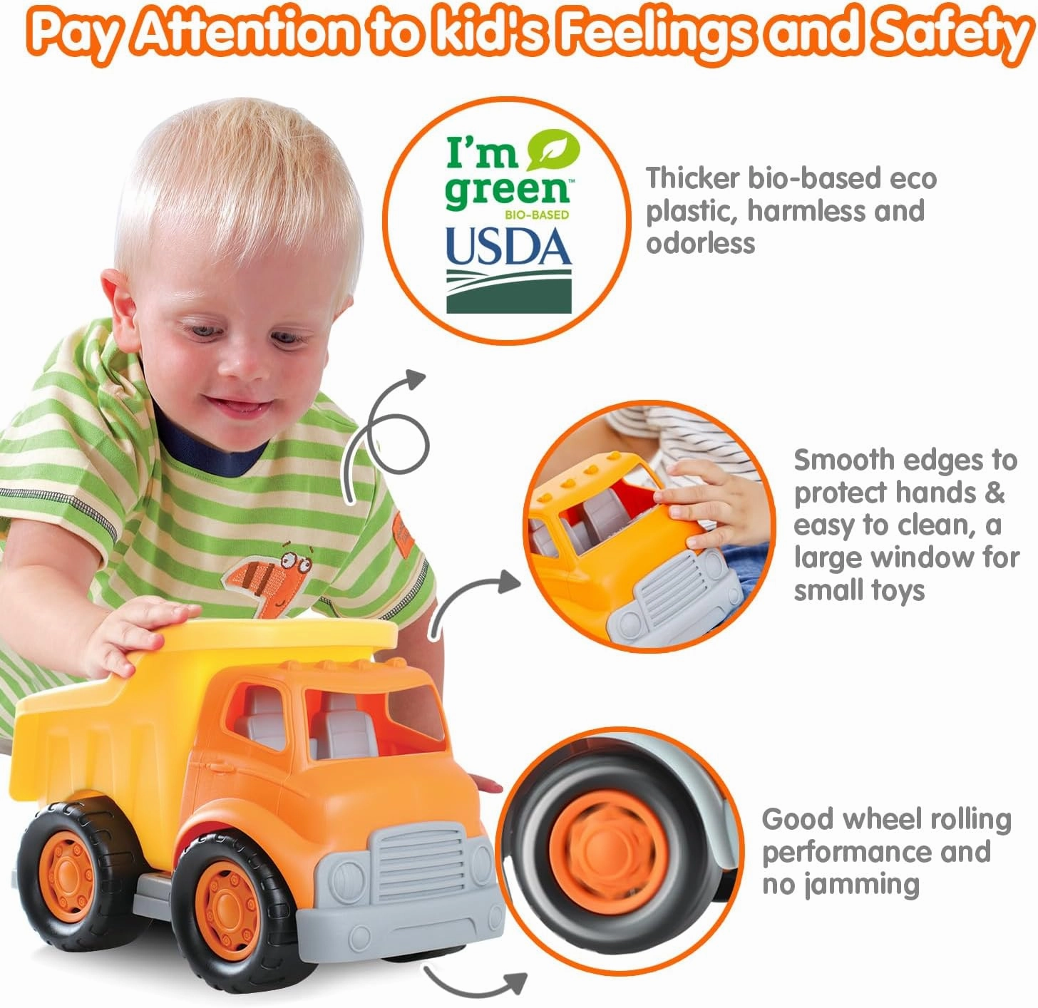 PLAY Eco-Friendly Toys Dump Truck Beach Toy, [USDA Certified] No BPA/Phthalate/PVC, Recycled Bioplastic Construction Truck Toys for Toddlers 1 2 3 4, Sand Toys Vehicle for Kids