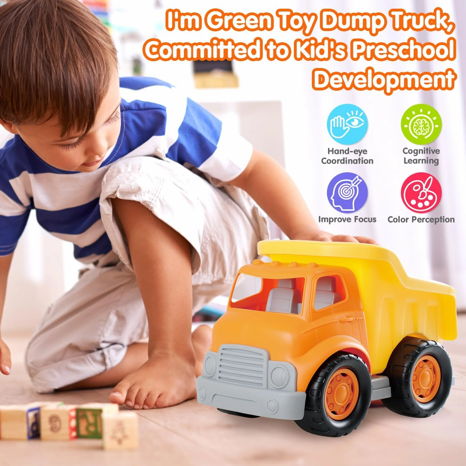 PLAY Eco-Friendly Toys Dump Truck Beach Toy, [USDA Certified] No BPA/Phthalate/PVC, Recycled Bioplastic Construction Truck Toys for Toddlers 1 2 3 4, Sand Toys Vehicle for Kids