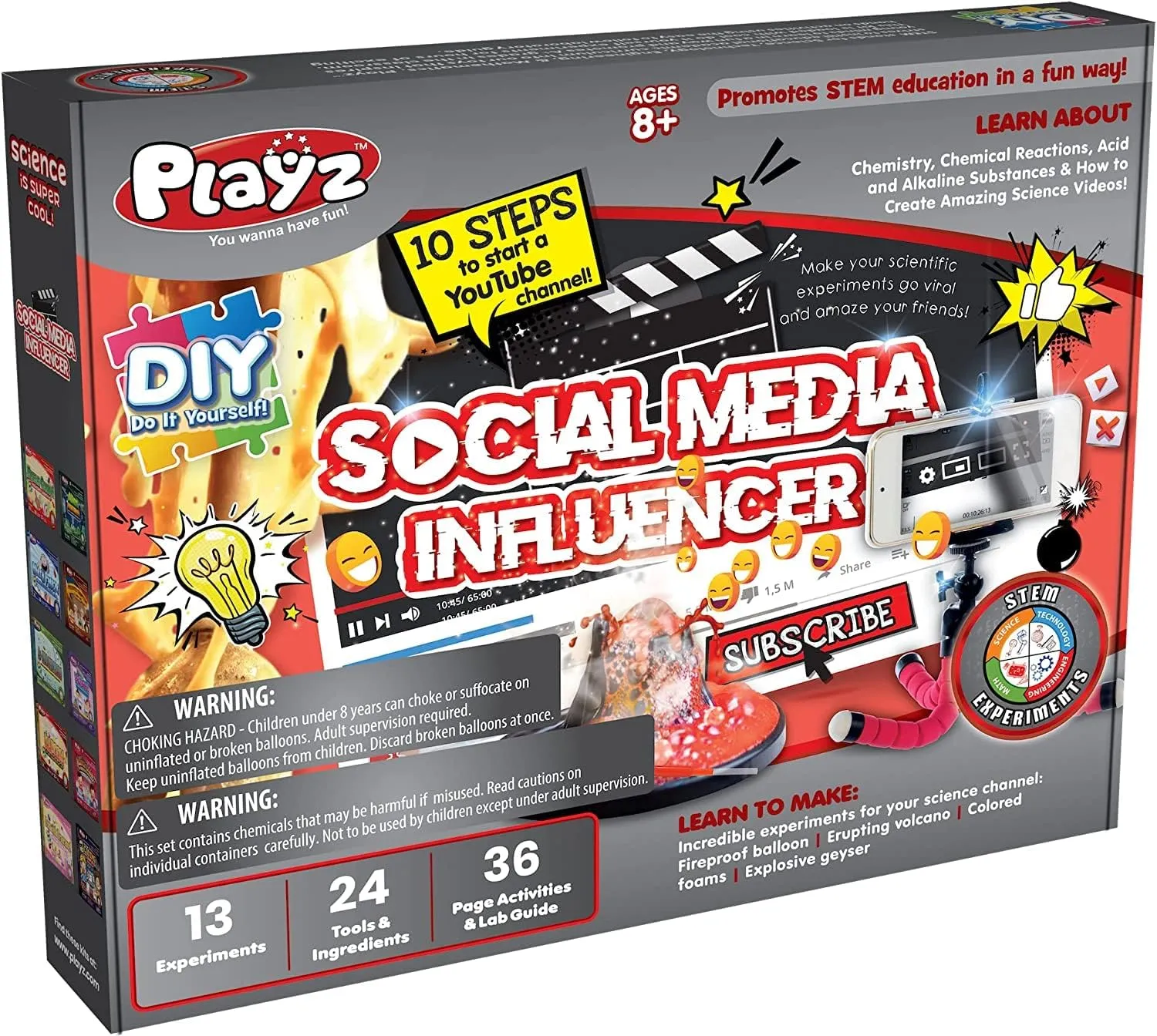 Playz Social Media Influencer Science Kit for Kids with 13  Trendy Science Experiments & Activities for Kids Ages 8  - Create a YouTube Channel & Learn to Film Amazing Popular STEM Videos