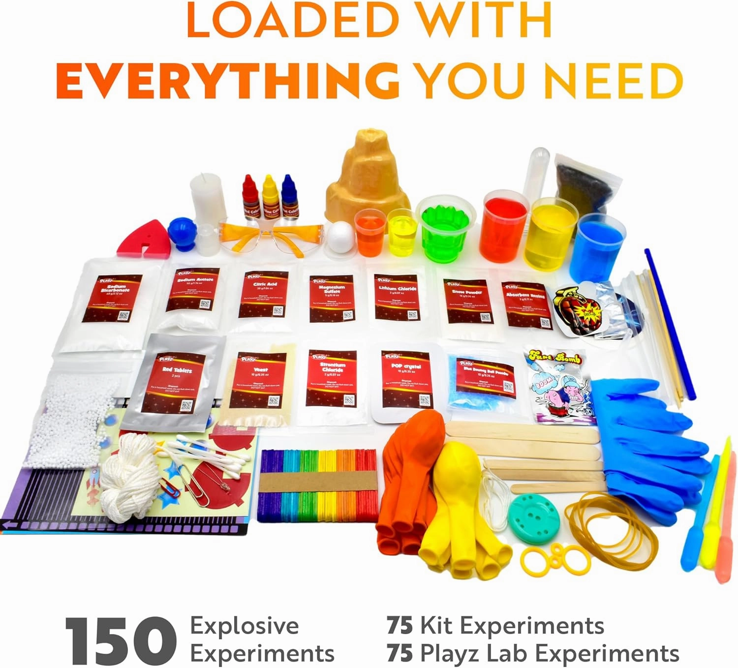 Playz Mega Kaboom! 150  Explosive Science Experiments Kit for Kids Age 8-12 with 75 App & Video Guided Experiments - Chemistry Set STEM & Educational Toys & Gifts for Boys, Girls, Teenagers & Kids