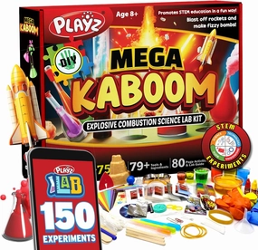Playz Mega Kaboom! 150  Explosive Science Experiments Kit for Kids Age 8-12 with 75 App & Video Guided Experiments - Chemistry Set STEM & Educational Toys & Gifts for Boys, Girls, Teenagers & Kids