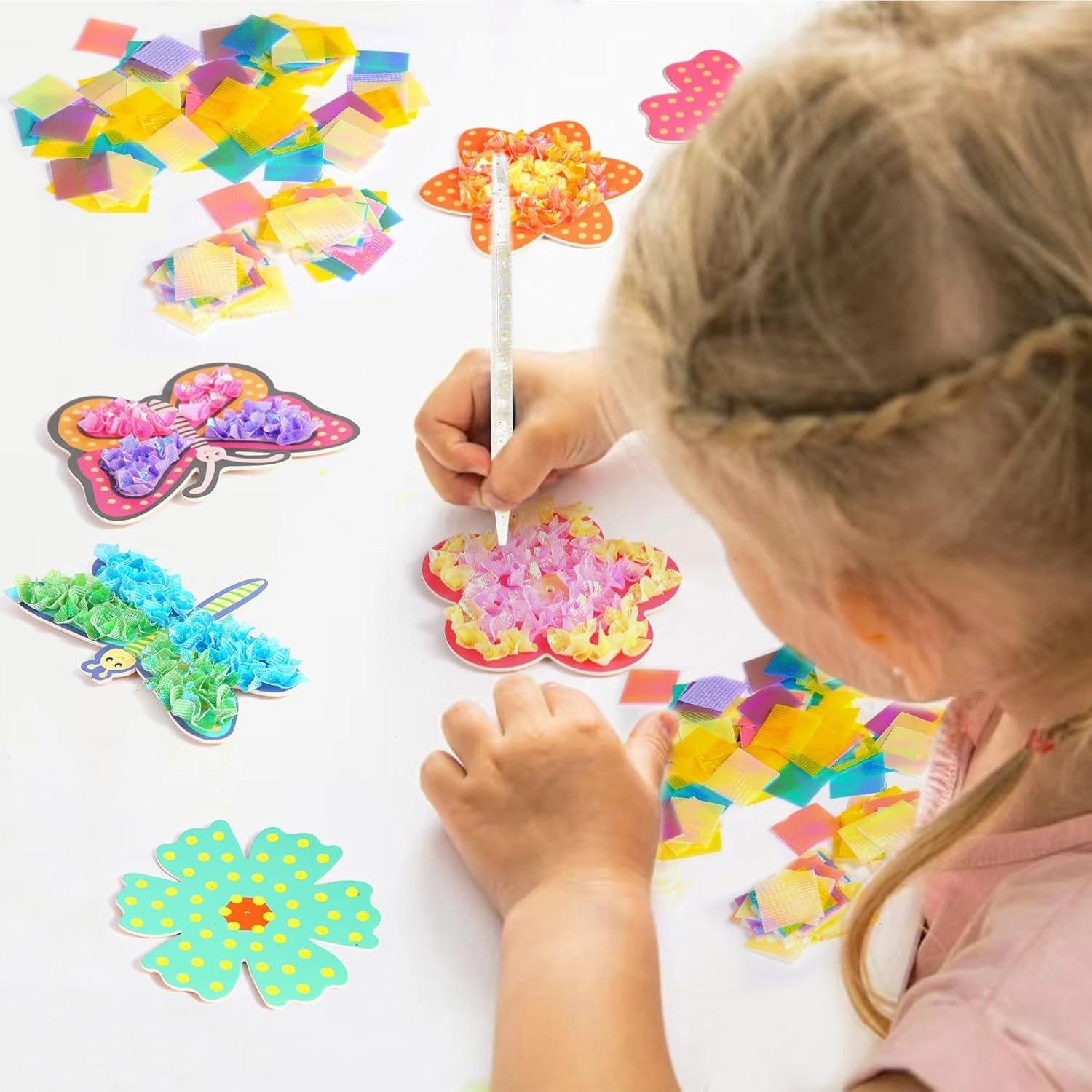 Poke Arts and Crafts kit for Kids, DIY 7 Flowers & 2 Butterflies & 1 Dragonfly, Mess Free Creative Game Toys for Girl 6-8 8-12, Gifts for Boys & Girls Ages 6 7 8 9 10 11 12 Years Old