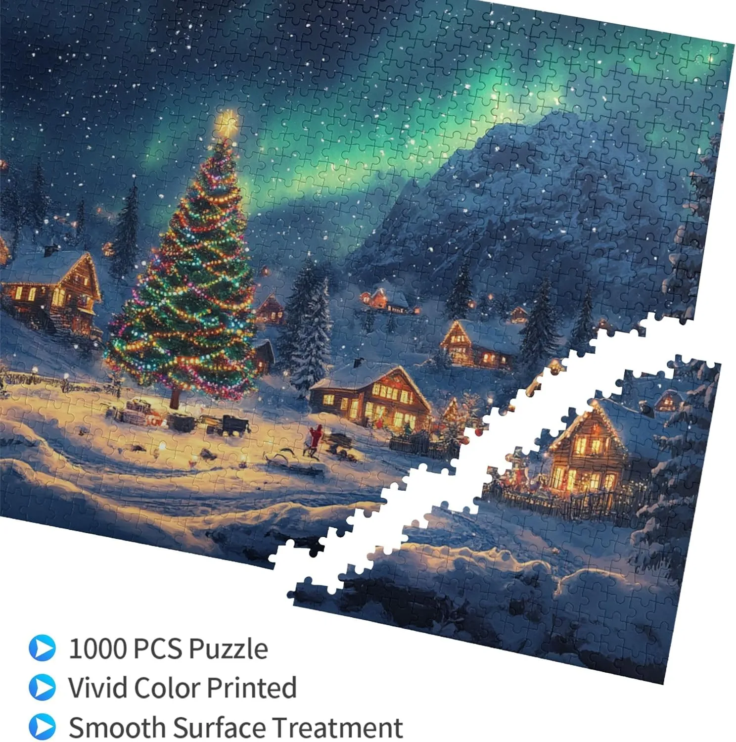 Polar Christmas Snow Scenery 1000 Piece Wooden Jigsaw Puzzle,Enjoy The Puzzle Solving Process,Charm Snow Scenery Stress Relieving Puzzle,Family Leisure,Stress Relief and Entertainment