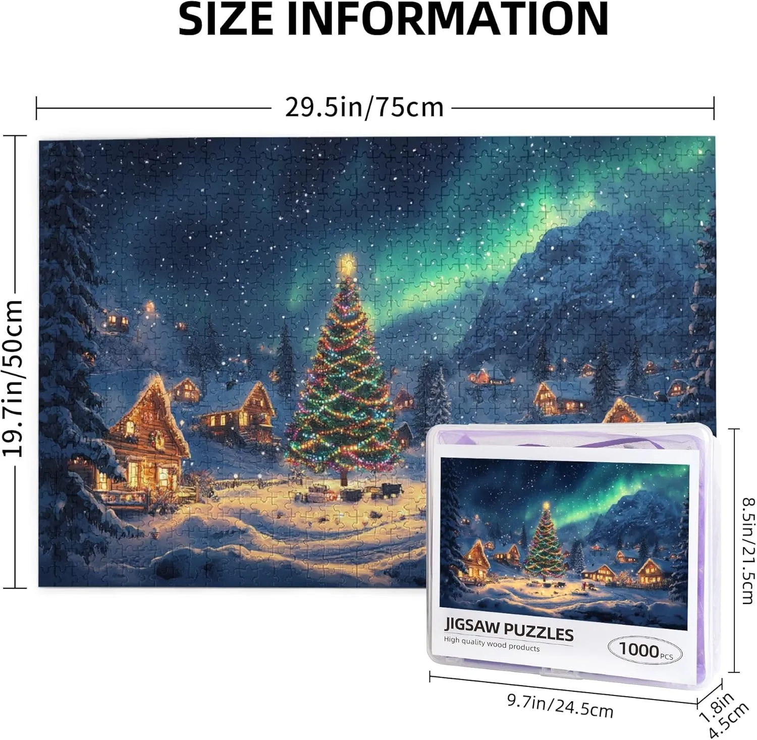 Polar Christmas Snow Scenery 1000 Piece Wooden Jigsaw Puzzle,Enjoy The Puzzle Solving Process,Charm Snow Scenery Stress Relieving Puzzle,Family Leisure,Stress Relief and Entertainment