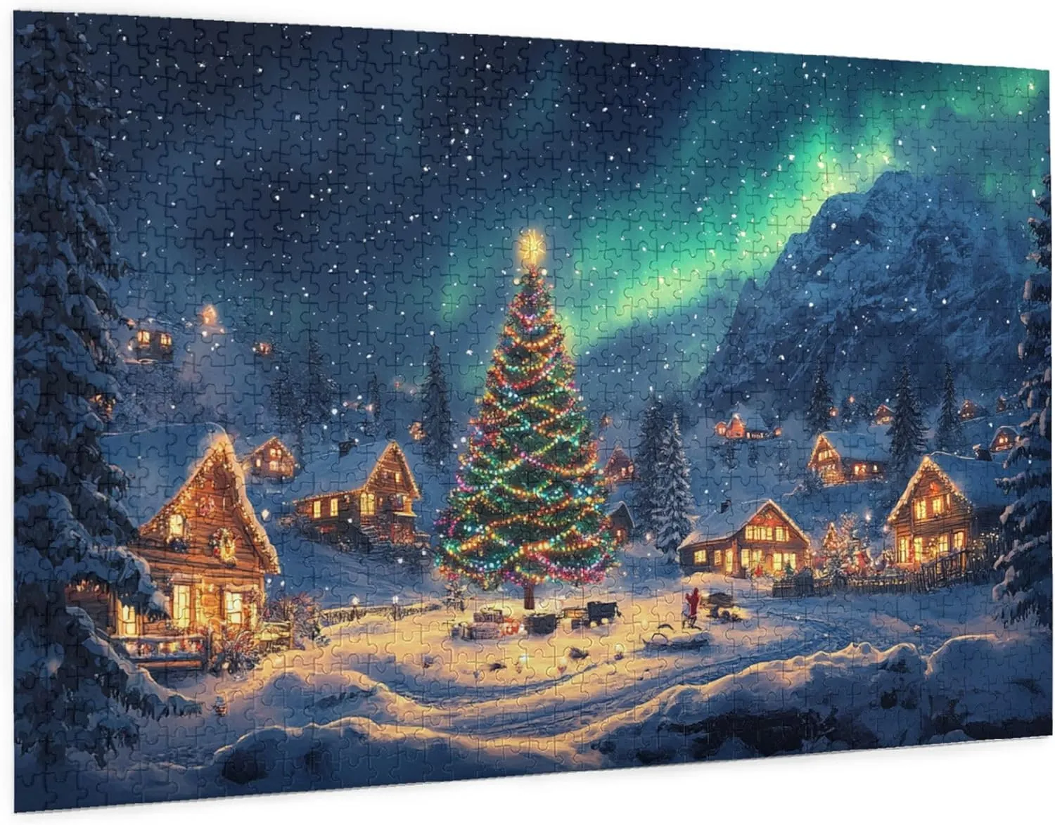 Polar Christmas Snow Scenery 1000 Piece Wooden Jigsaw Puzzle,Enjoy The Puzzle Solving Process,Charm Snow Scenery Stress Relieving Puzzle,Family Leisure,Stress Relief and Entertainment