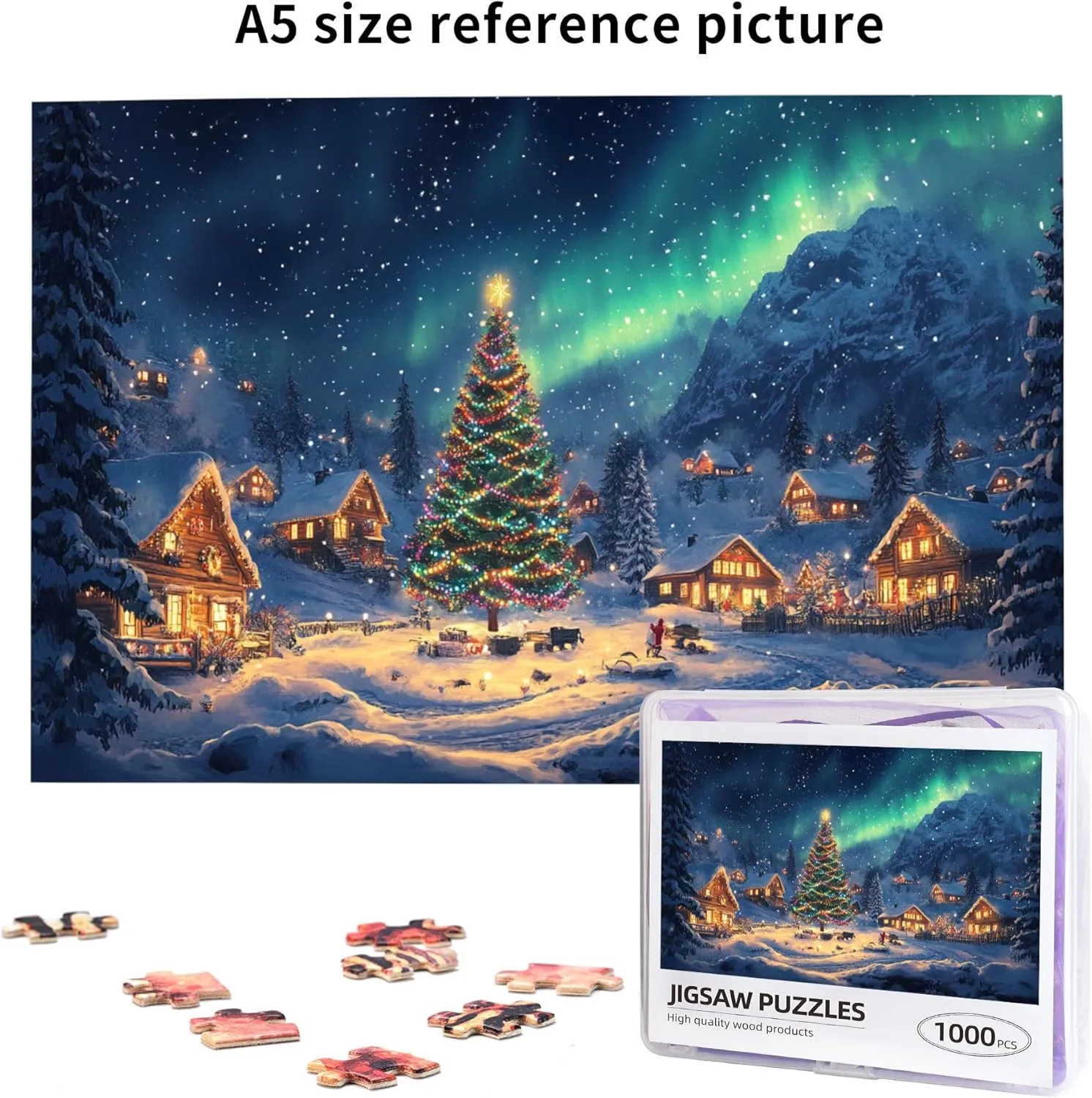 Polar Christmas Snow Scenery 1000 Piece Wooden Jigsaw Puzzle,Enjoy The Puzzle Solving Process,Charm Snow Scenery Stress Relieving Puzzle,Family Leisure,Stress Relief and Entertainment