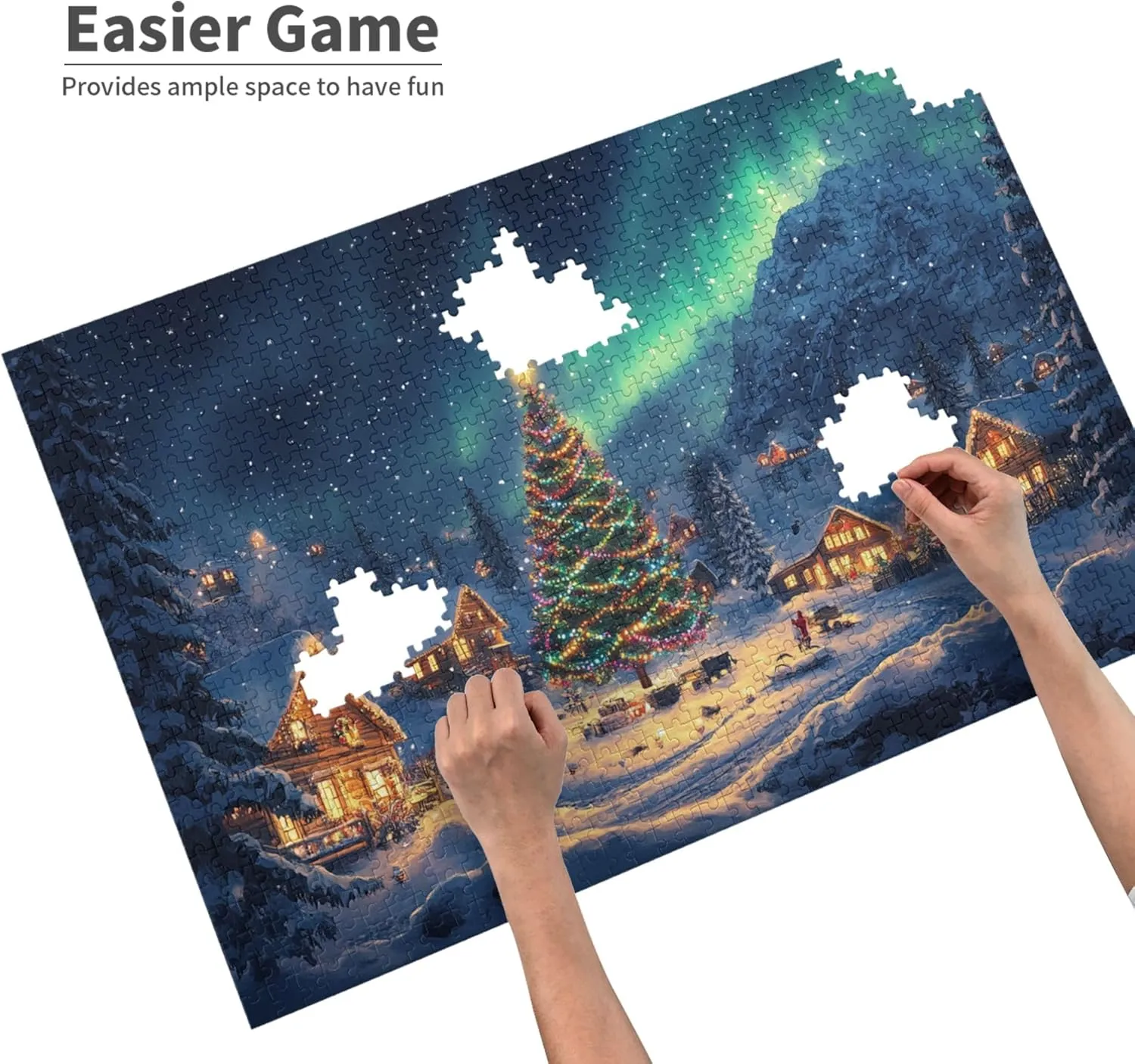 Polar Christmas Snow Scenery 1000 Piece Wooden Jigsaw Puzzle,Enjoy The Puzzle Solving Process,Charm Snow Scenery Stress Relieving Puzzle,Family Leisure,Stress Relief and Entertainment