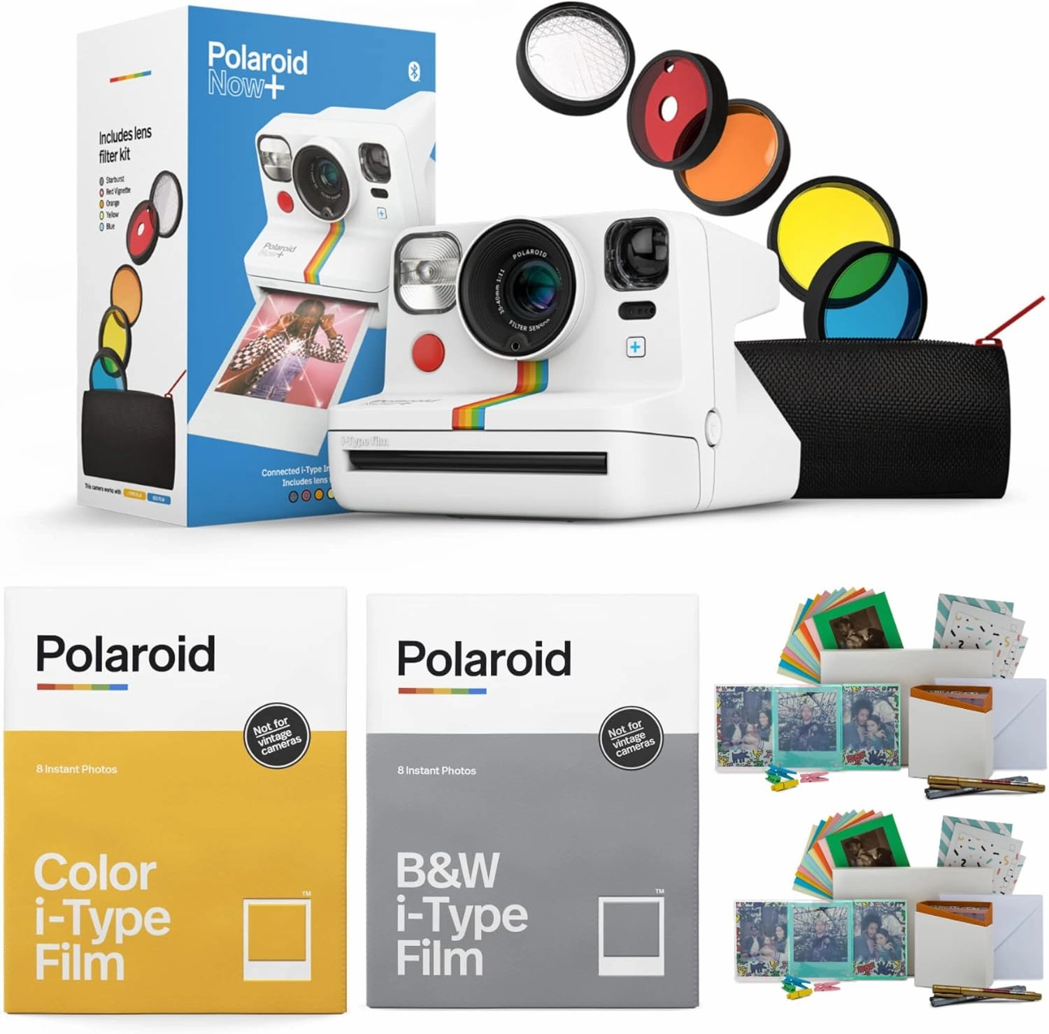 Polaroid Now  Instant Film Camera Deluxe Bundle with Color Instant Film, B & W Film and Film Kit (4 Items)