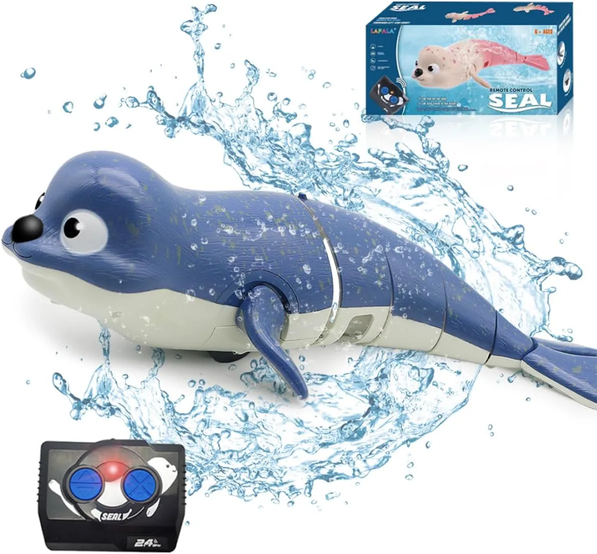 Pool Toys Amphibious Remote Control Lazy Seal 2.4Ghz Rechargeable Battery Cute Toys Robot Fish Remote Control Shark Car Bath Toys Interactive Crawling Toys for Toddler Kids 3,4,5 Years Old Boys Girls
