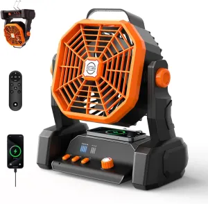 Portable Camping Fan Rechargeable with Inductive Charging Function, 20000mAh Battery Operated Fan with Lights, Outdoor Battery Powered Fan with Remote, 3 Timer for Picnic, Fishing, Travel, Home