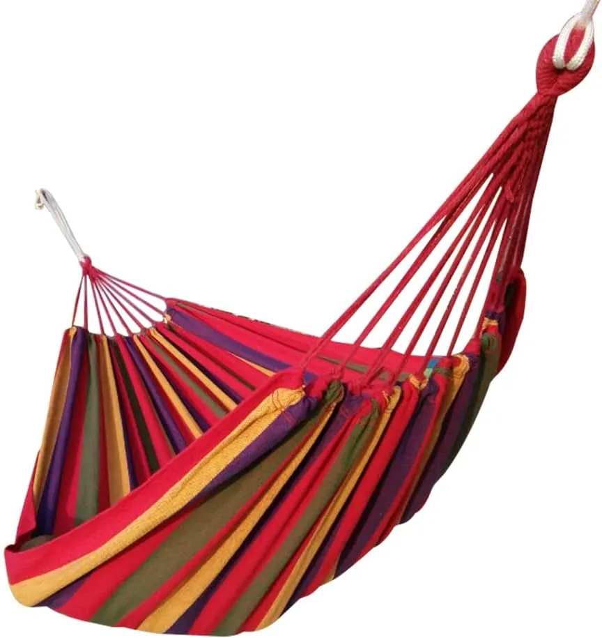 Portable Canvas Hammock for Outdoor Garden Camping, with a Handbag, Suitable for Travel, courtyards, Gardens, terraces, etc (Blue Stripes)