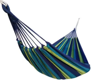 Portable Canvas Hammock for Outdoor Garden Camping, with a Handbag, Suitable for Travel, courtyards, Gardens, terraces, etc (Blue Stripes)