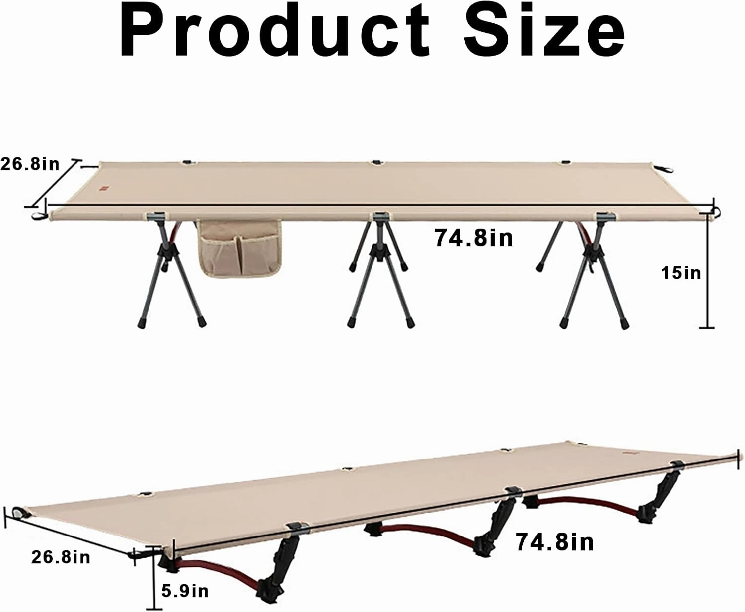 Portable Camping Folding Bed can Bear 330LB Weight, Adjustable Height Office Folding Bed, Camping Cots for Adults with Storage Bag for Home, Office, Outdoor Camping Green 74.8x26.8x15in