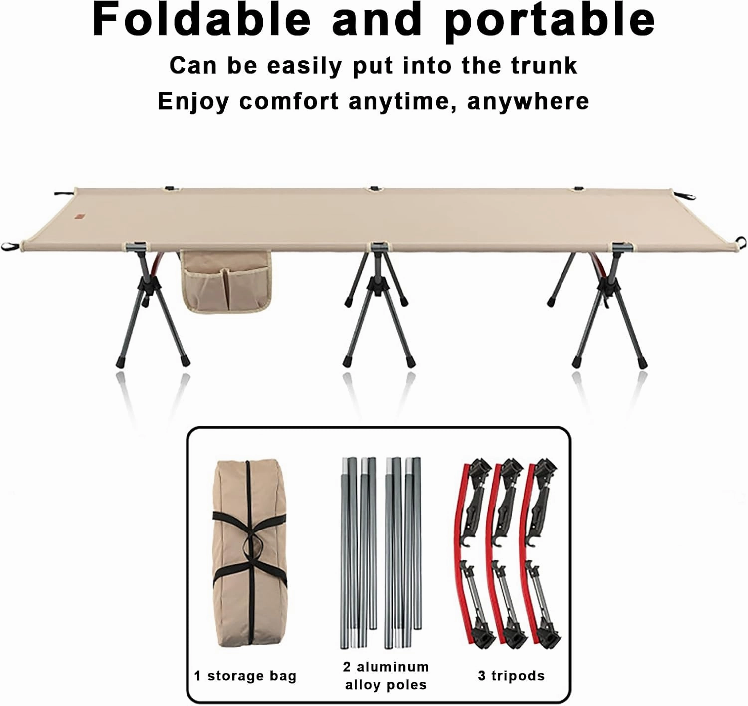 Portable Camping Folding Bed can Bear 330LB Weight, Adjustable Height Office Folding Bed, Camping Cots for Adults with Storage Bag for Home, Office, Outdoor Camping Green 74.8x26.8x15in