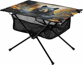 Portable Camping Table Black Bear in The Forest Outdoor Foldable Camp Tables for Outside, Camping, Hiking, Tailgating