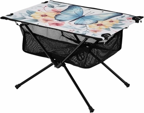 Portable Camping Table Blue Butterfly and Yellow Flowers Outdoor Foldable Camp Tables for Outside, Camping, Hiking, Tailgating