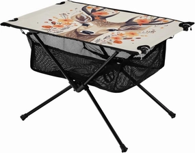 Portable Camping Table Cartoon Deer and Floral Outdoor Foldable Camp Tables for Outside, Camping, Hiking, Tailgating