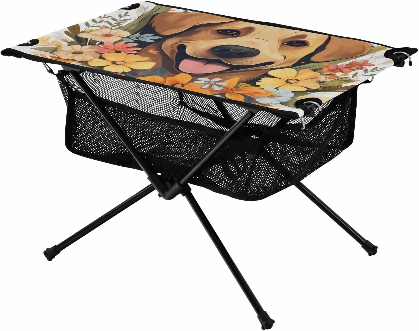 Portable Camping Table Cartoon Dog and Floral Outdoor Foldable Camp Tables for Outside, Camping, Hiking, Tailgating