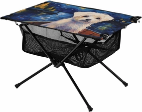 Portable Camping Table Dog on The Boat in A Starry Night Painting Outdoor Foldable Camp Tables for Outside, Camping, Hiking, Tailgating