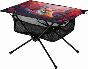 Portable Camping Table Fox with Red Flowers Outdoor Foldable Camp Tables for Outside, Camping, Hiking, Tailgating