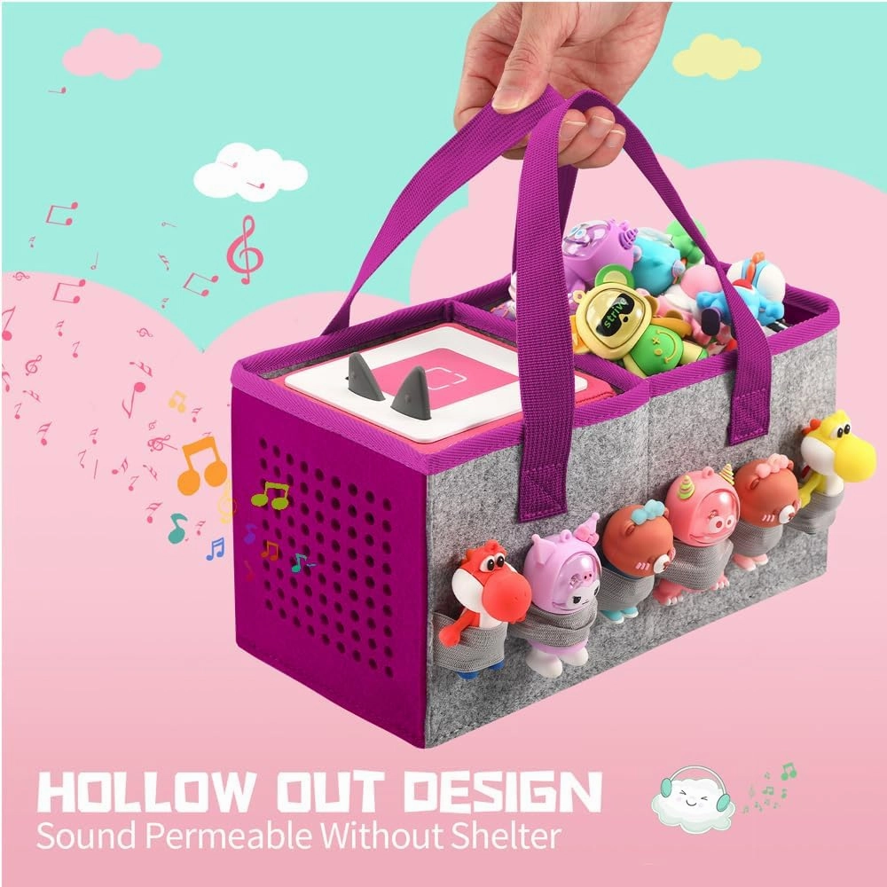 Portable Carrying Case Compatible with Toniebox Starter Set and Tonies Figurines,Travel Felt Cloth Musical Toy Folding Bag for Toniebox Accessories (Deep Purple)