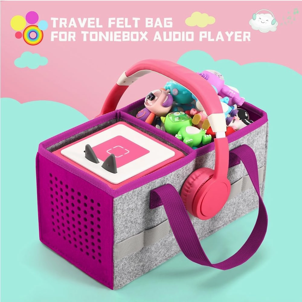 Portable Carrying Case Compatible with Toniebox Starter Set and Tonies Figurines,Travel Felt Cloth Musical Toy Folding Bag for Toniebox Accessories (Deep Purple)