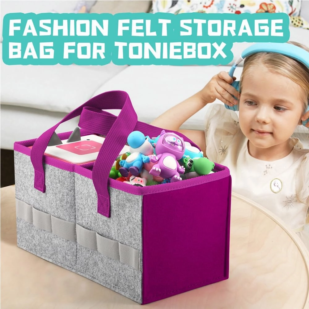 Portable Carrying Case Compatible with Toniebox Starter Set and Tonies Figurines,Travel Felt Cloth Musical Toy Folding Bag for Toniebox Accessories (Deep Purple)
