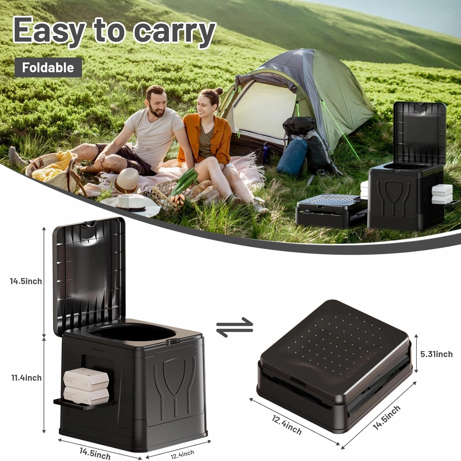 Portable Toilet for Adults - 12.4'' *14.5'' Outdoor Emergency Potty for Camping, Road Trip, Car, Tent, Truck Drivers