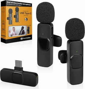 PowerDeWise Wireless Microphone for iPhone, iPad, Android, Lavalier Microphone for Video Recording - 2 Pack iPhone Mic Crystal Clear Recording with USB-C for Podcast, ASMR (Dual USB C)