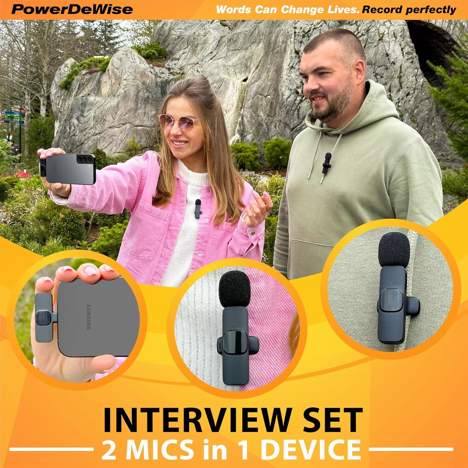 PowerDeWise Wireless Microphone for iPhone, iPad, Android, Lavalier Microphone for Video Recording - 2 Pack iPhone Mic Crystal Clear Recording with USB-C for Podcast, ASMR (Dual USB C)