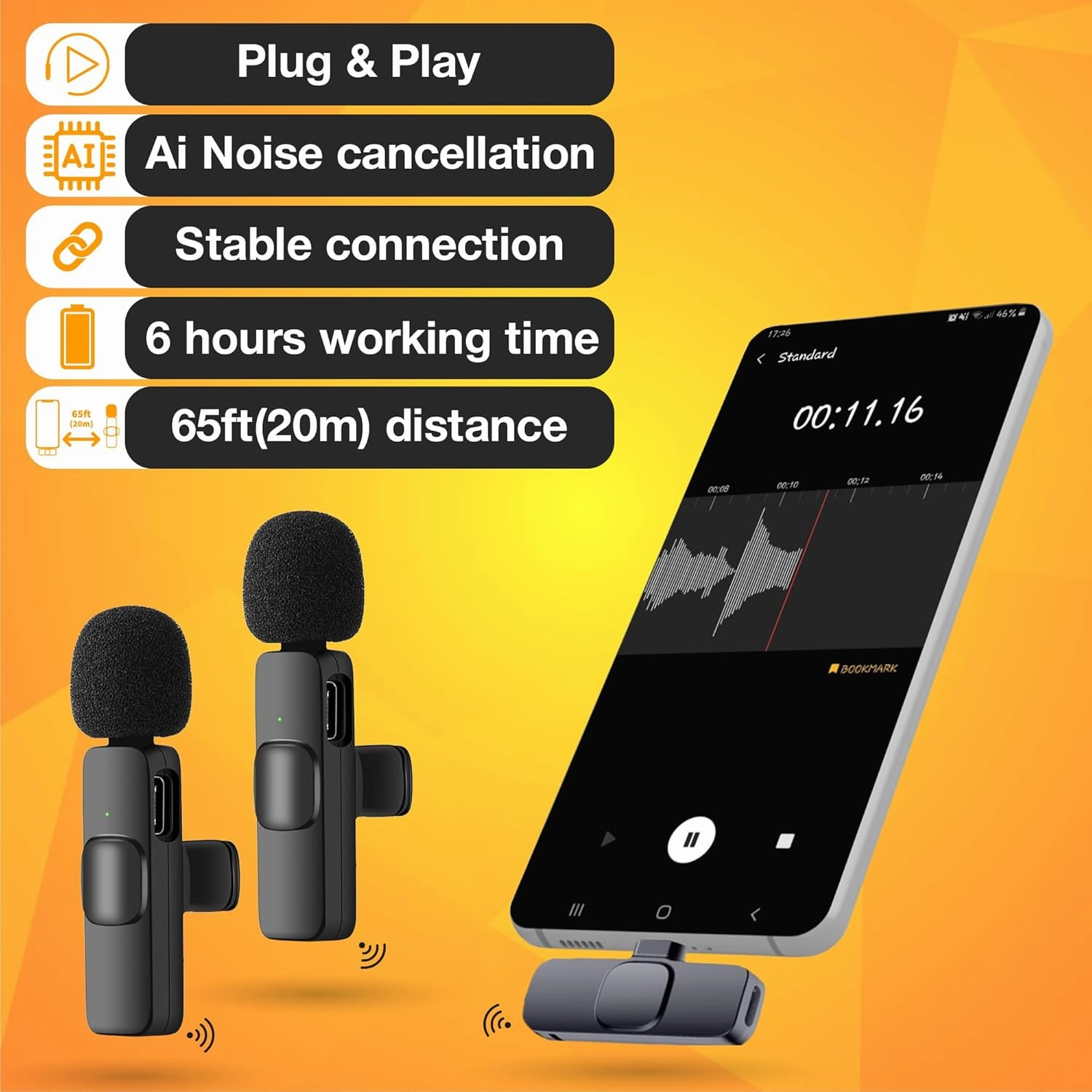 PowerDeWise Wireless Microphone for iPhone, iPad, Android, Lavalier Microphone for Video Recording - 2 Pack iPhone Mic Crystal Clear Recording with USB-C for Podcast, ASMR (Dual USB C)