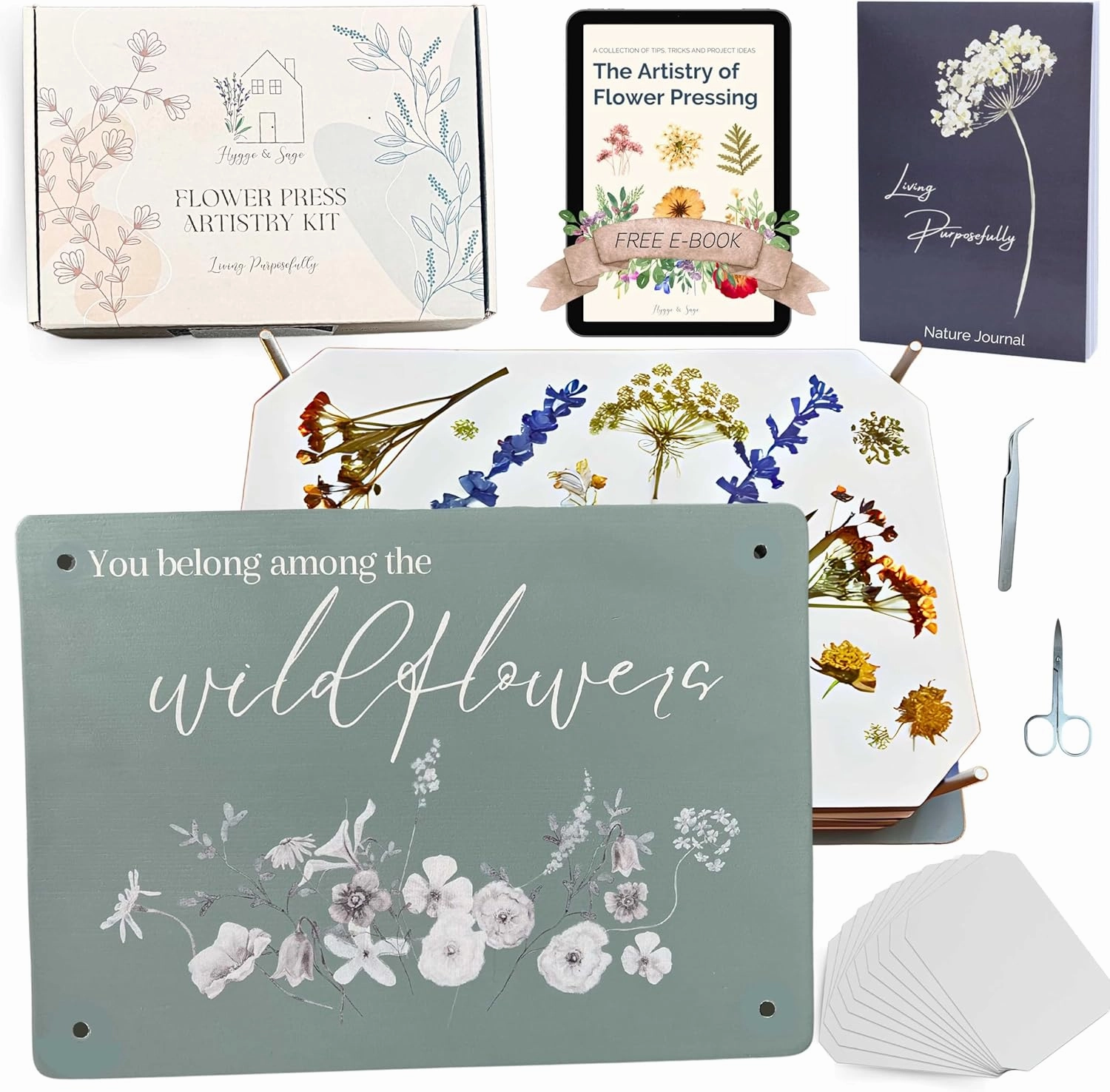 Premium Extra Large Wooden Flower Press Artistry Kit with Nature Journal | 6-Layer, 8 x 11 Inch Flower Pressing Kit for Adults with Extra Blotting Paper, Scissors, Tweezers and Bonus Ebook