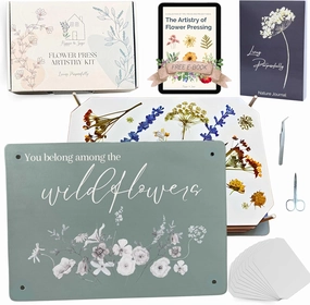 Premium Extra Large Wooden Flower Press Artistry Kit with Nature Journal | 6-Layer, 8 x 11 Inch Flower Pressing Kit for Adults with Extra Blotting Paper, Scissors, Tweezers and Bonus Ebook