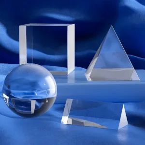 Prism Set, 4 Pack K9 Optical Crystal Photography Prism Set, Include 55mm Crystal Ball, 50mm Crystal Cube, 50mm Triangular Prism, 60mm Optical Pyramid, Gift Box for Teaching, Science, Photography, Play