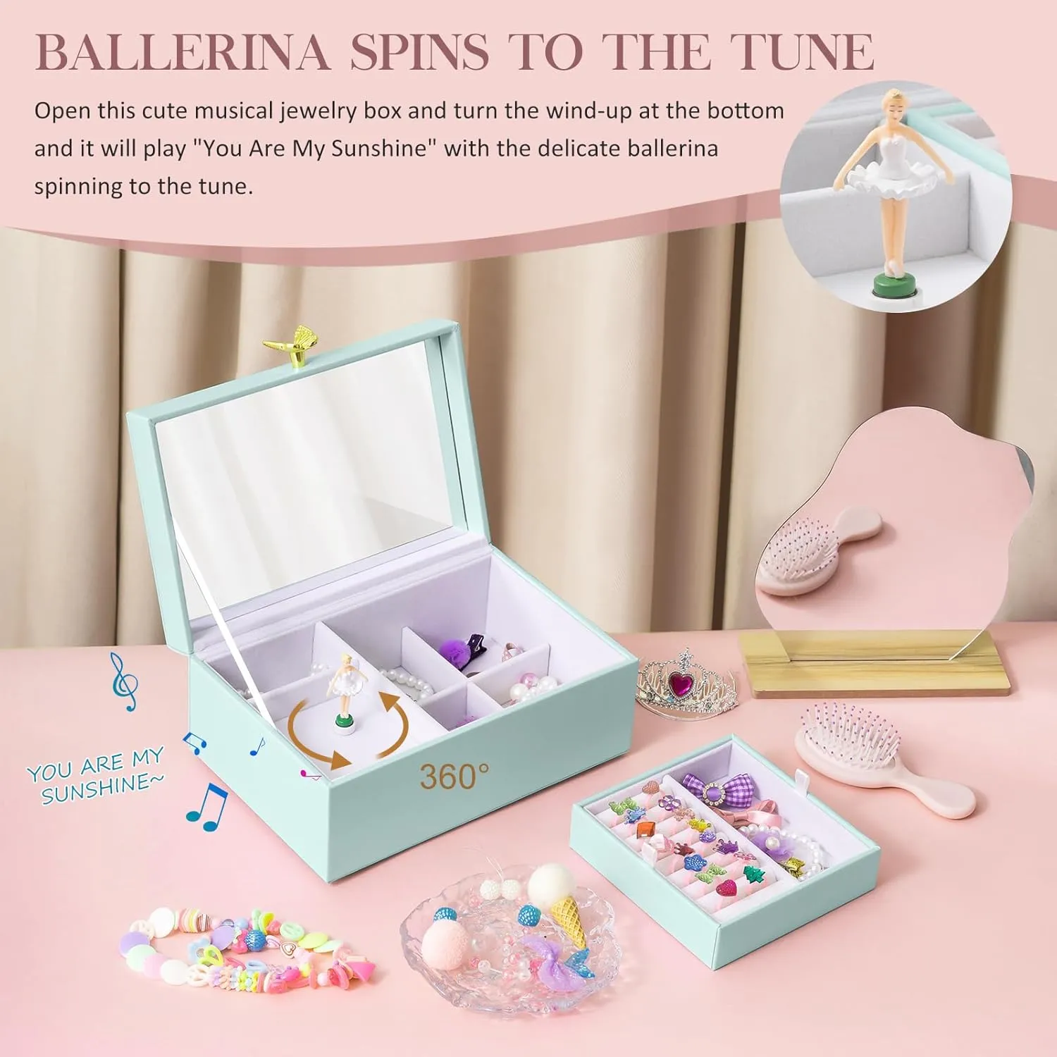 ProCase Girls Musical Jewelry Box with Spinning Ballerina, Kids Jewelry Boxes Storage, Ballerina Music Box Gifts for Little Girl Daughter, Birthday Anniversary Christmas Gifts -Blue