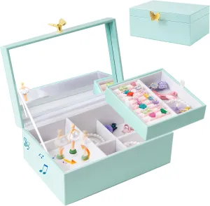 ProCase Girls Musical Jewelry Box with Spinning Ballerina, Kids Jewelry Boxes Storage, Ballerina Music Box Gifts for Little Girl Daughter, Birthday Anniversary Christmas Gifts -Blue