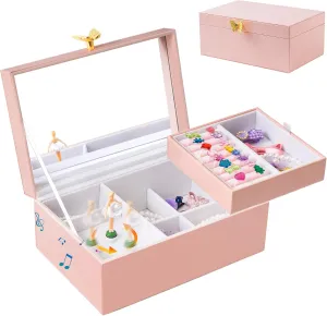 ProCase Girls Musical Jewelry Box with Spinning Ballerina, Kids Jewelry Boxes Storage, Ballerina Music Box Gifts for Little Girl Daughter, Birthday Anniversary Christmas Gifts -Pink