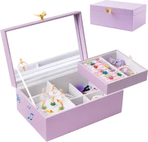 ProCase Girls Musical Jewelry Box with Spinning Ballerina, Kids Jewelry Boxes Storage, Ballerina Music Box Gifts for Little Girl Daughter, Birthday Anniversary Christmas Gifts -Purple