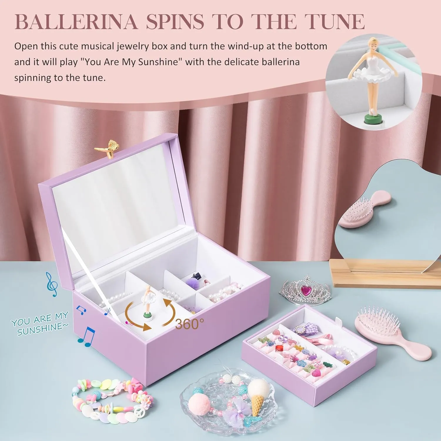 ProCase Girls Musical Jewelry Box with Spinning Ballerina, Kids Jewelry Boxes Storage, Ballerina Music Box Gifts for Little Girl Daughter, Birthday Anniversary Christmas Gifts -Purple