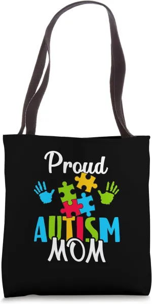 Proud Autism Mom Puzzle Hand Autism Awareness Tote Bag