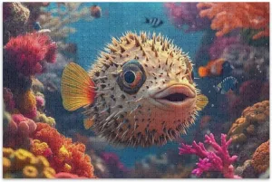 Pufferfish Colorful Coral Reefs Adult Puzzles Jigsaw 500 Pieces Game Puzzle Gifts Colorful Puzzles Animal Art Puzzle, 20.5x14.9 Inch
