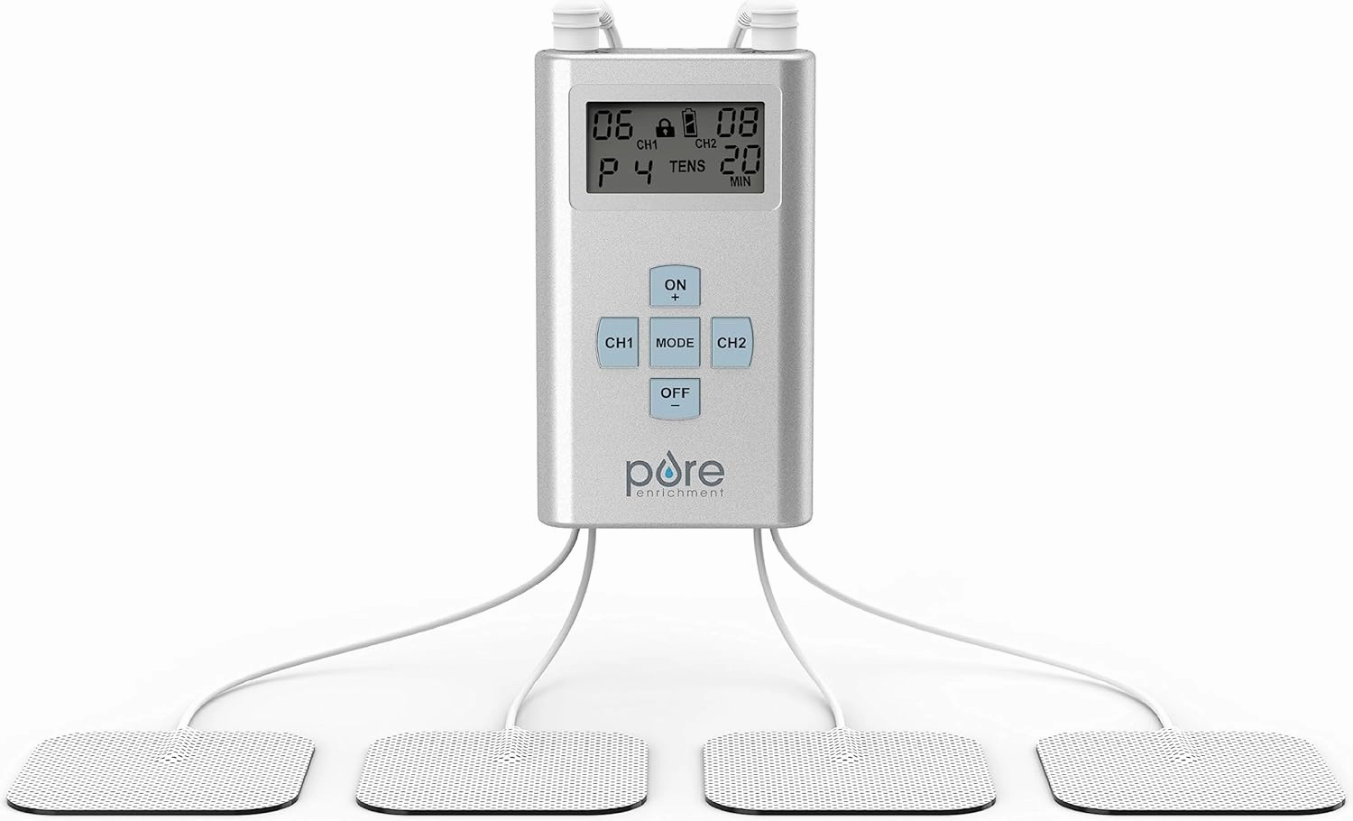 Pure Enrichment PurePulse Pro Advanced Dual Channel TENS Electronic Pulse Stimulator, LCD Screen, 8 Therapy Modes, & 25 Pulse Settings - 3 AAA Batteries, 4 Reusable Electrode Pads, & Storage Bag