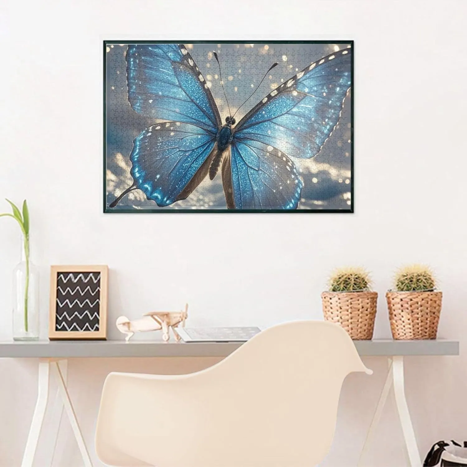 Puzzles 1000 Pieces (29.5" X 19.7") Personalized Jigsaw Puzzles Blue Butterfly Puzzle Challenging Photo Puzzle with Storage Bag Picture Puzzle for Adults Family