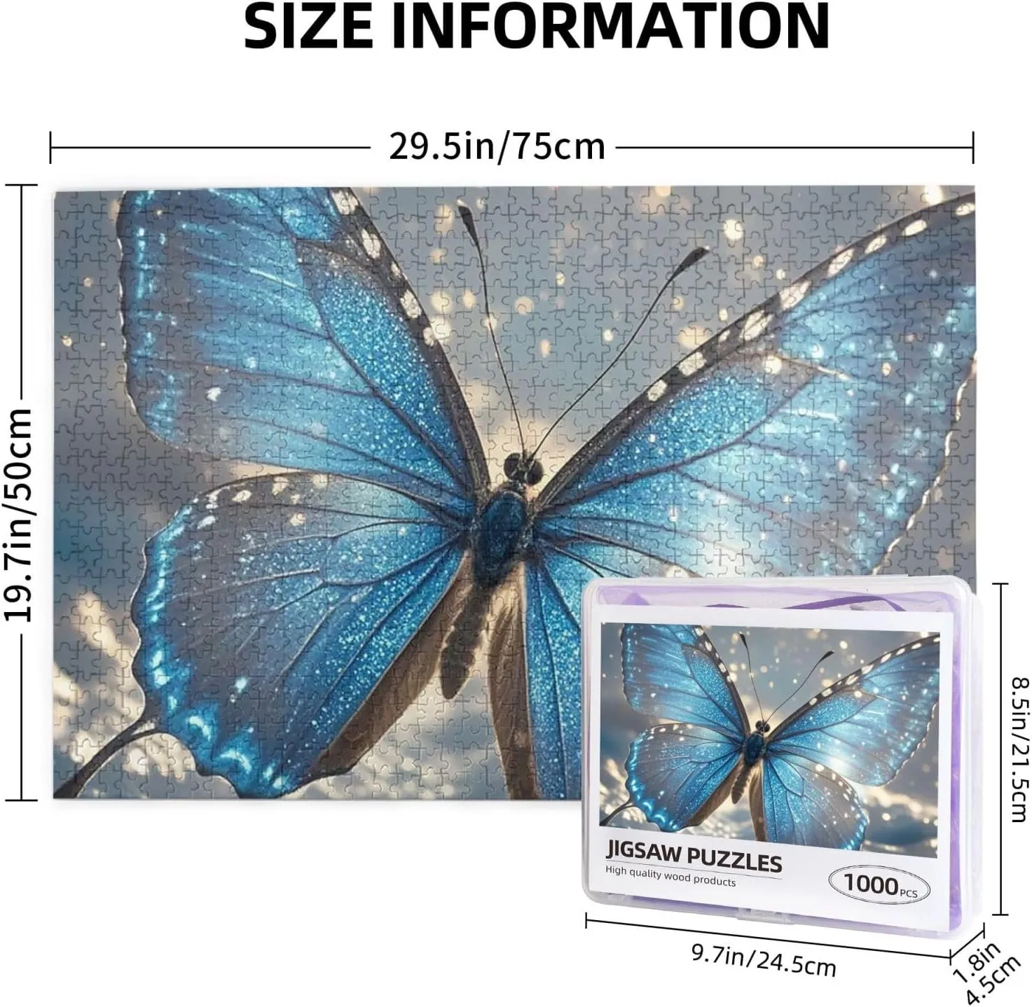 Puzzles 1000 Pieces (29.5" X 19.7") Personalized Jigsaw Puzzles Blue Butterfly Puzzle Challenging Photo Puzzle with Storage Bag Picture Puzzle for Adults Family