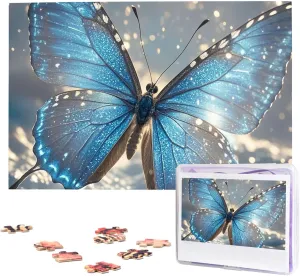 Puzzles 1000 Pieces (29.5" X 19.7") Personalized Jigsaw Puzzles Blue Butterfly Puzzle Challenging Photo Puzzle with Storage Bag Picture Puzzle for Adults Family
