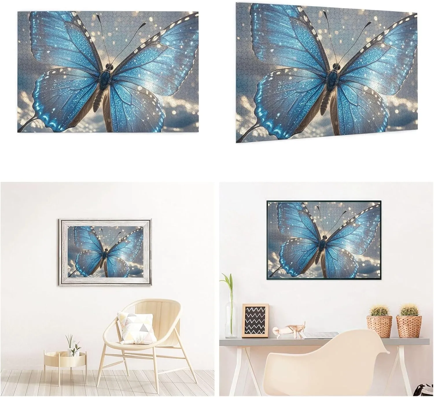 Puzzles 1000 Pieces (29.5" X 19.7") Personalized Jigsaw Puzzles Blue Butterfly Puzzle Challenging Photo Puzzle with Storage Bag Picture Puzzle for Adults Family